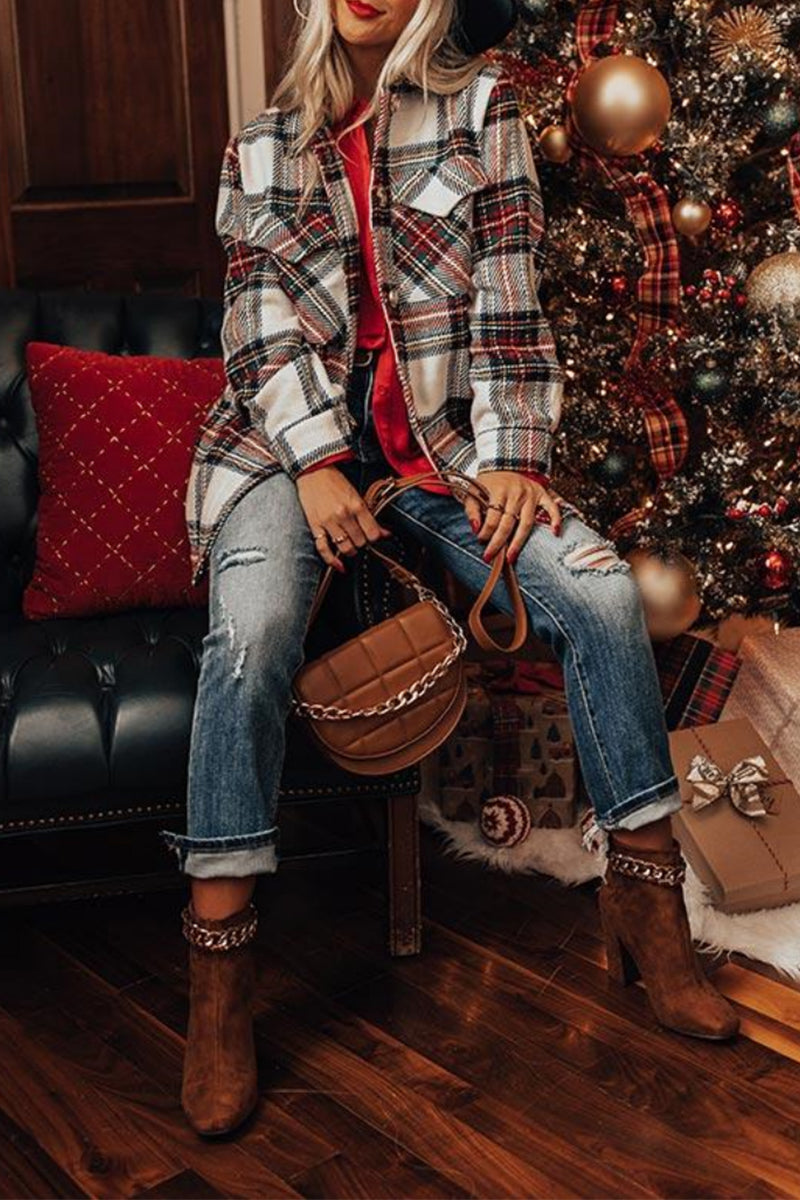 Prendas de abrigo informales con cuello vuelto y estampado de cuadros escoceses