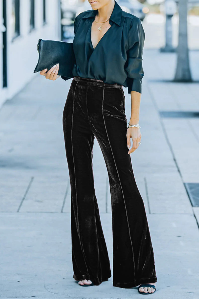 Pantalones elegantes de calle con corte de bota, cintura media, color liso (3 colores)