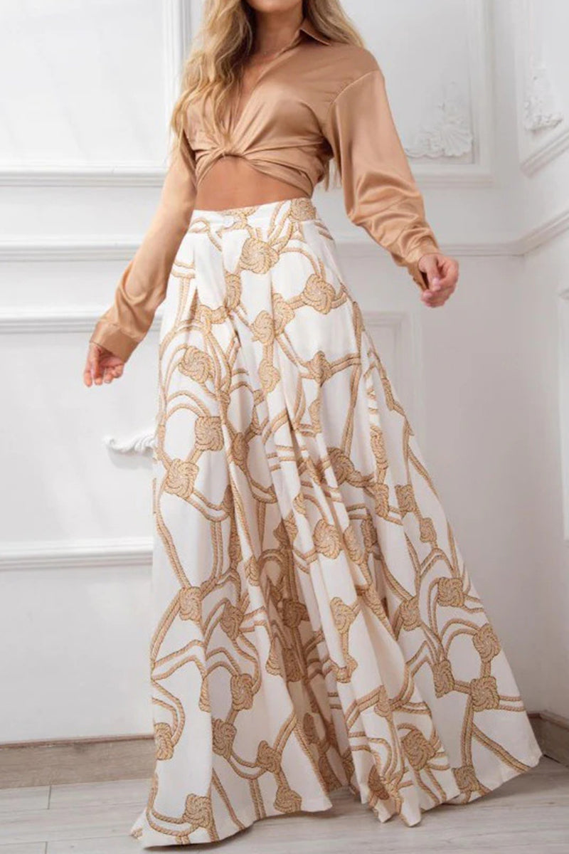 Conjunto de dos piezas con cuello en V, manga larga y estampado informal de patchwork (7 colores)