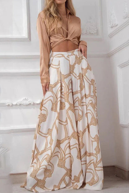 Conjunto de dos piezas con cuello en V, manga larga y estampado informal de patchwork (7 colores)