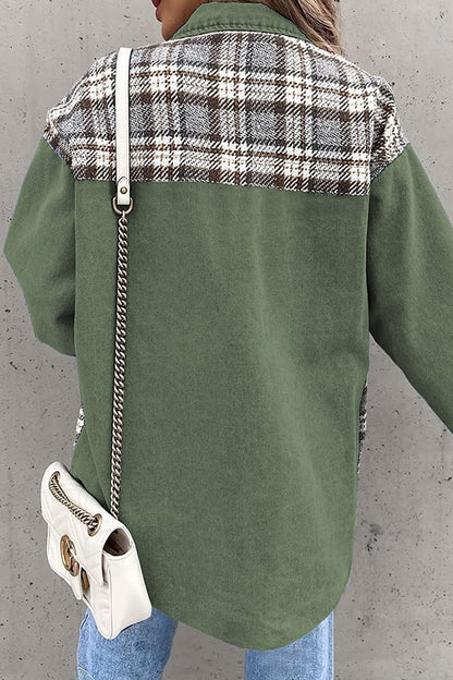 Prenda de abrigo con cuello vuelto, bolsillos y retazos a rayas y cuadros urbanos (6 colores)