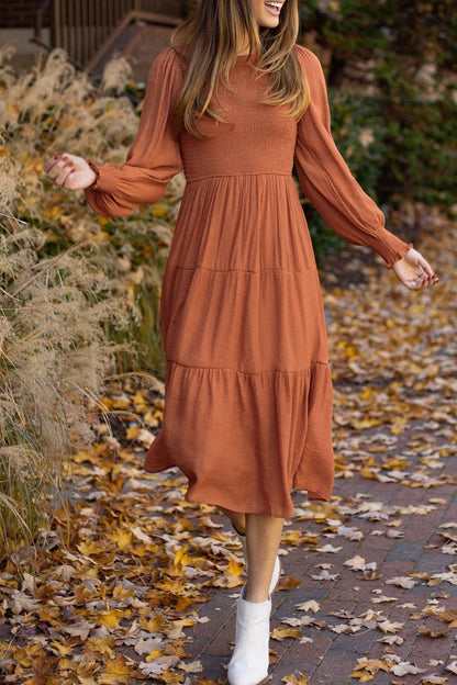 Vestidos elegantes y dulces de corte A con cuello redondo, color liso y pliegues (3 colores)