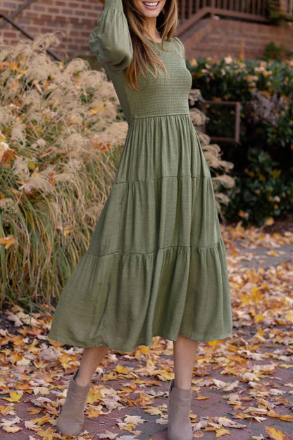 Vestidos elegantes y dulces de corte A con cuello redondo, color liso y pliegues (3 colores)