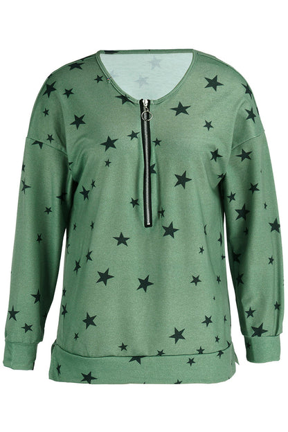 Tops casuales con cuello y cremallera de patchwork de estrellas (8 colores)