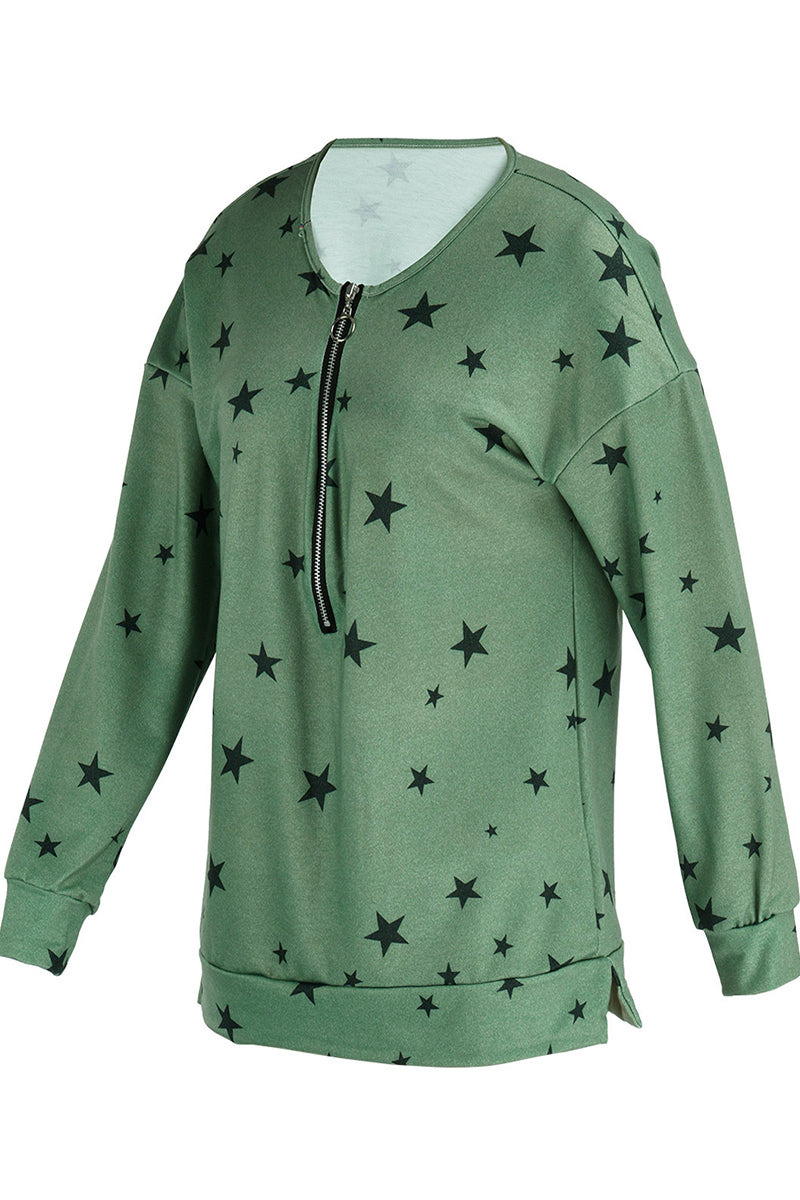 Tops casuales con cuello y cremallera de patchwork de estrellas (8 colores)