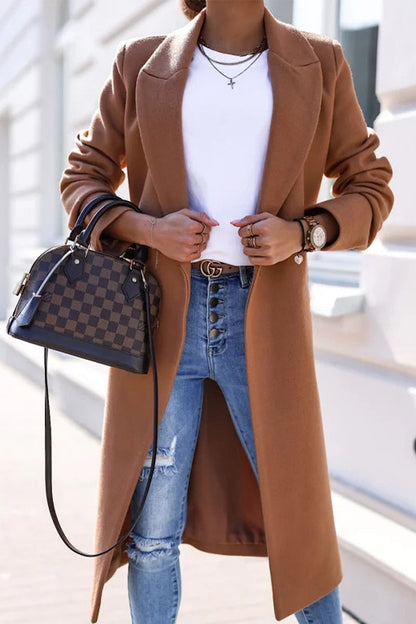 Prenda exterior informal, elegante, lisa, con cuello vuelto y parches (6 colores)