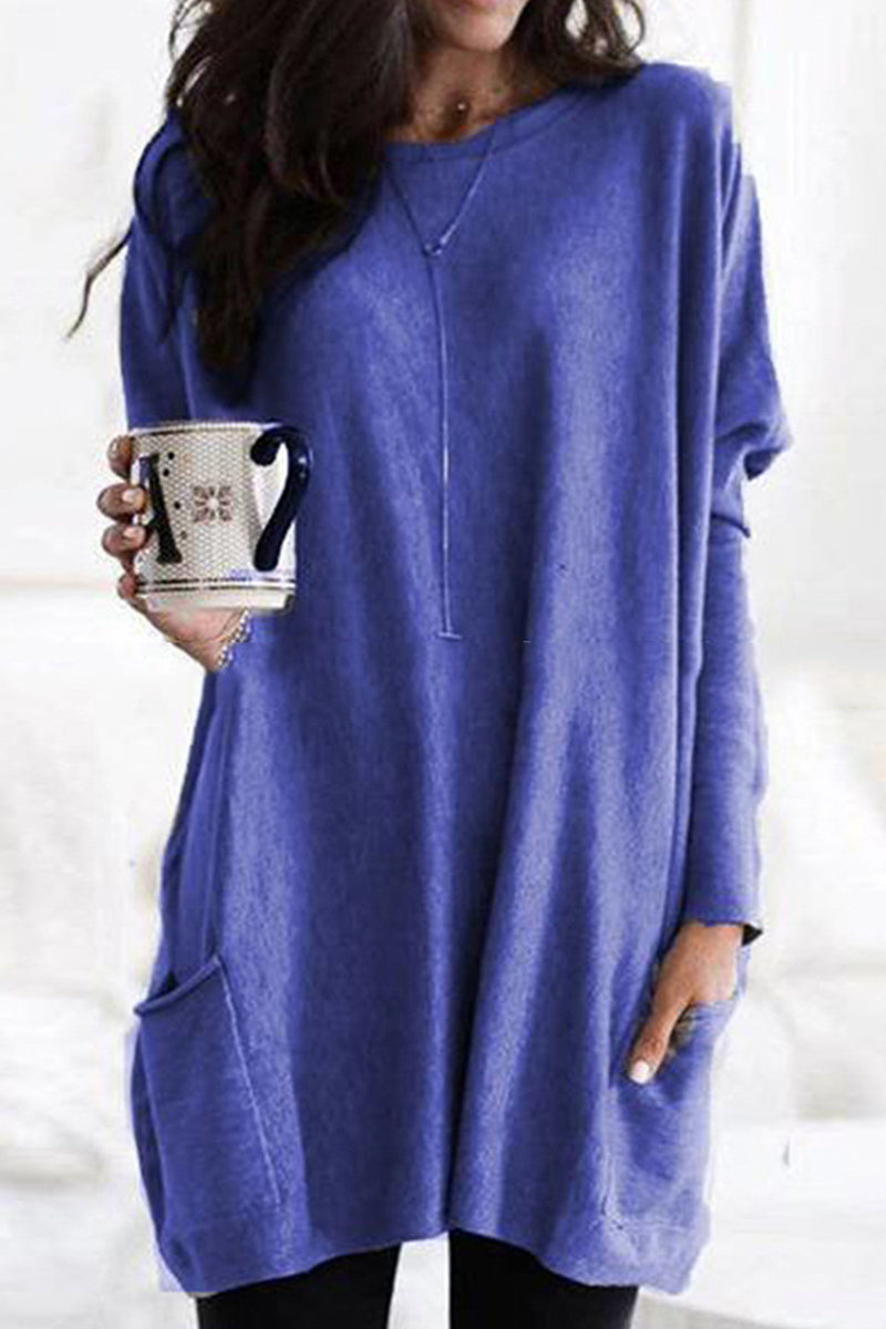 Tops casuales de cuello en V con bolsillos y parches sólidos (12 colores)