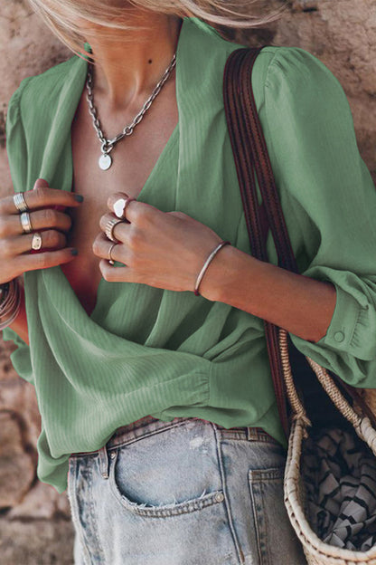 Blusas casuales de calle de color sólido con cuello en V (3 colores)