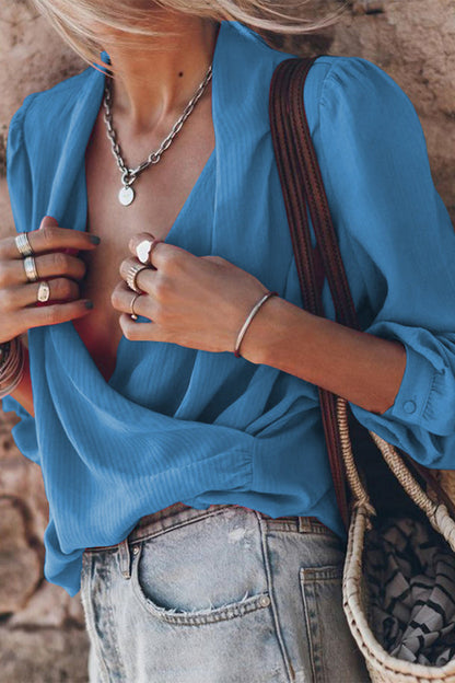 Blusas casuales de calle de color sólido con cuello en V (3 colores)