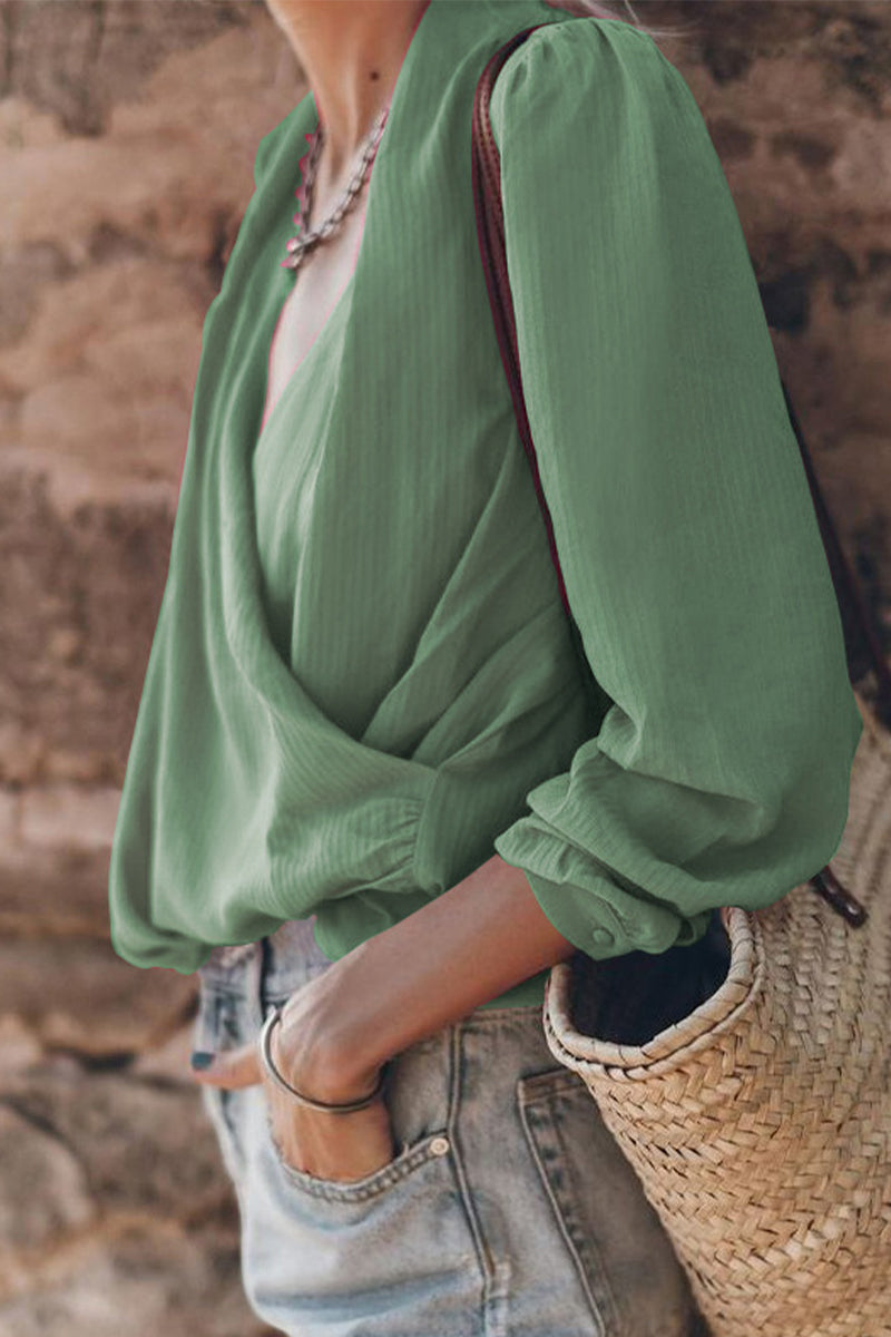 Blusas casuales de calle de color sólido con cuello en V (3 colores)