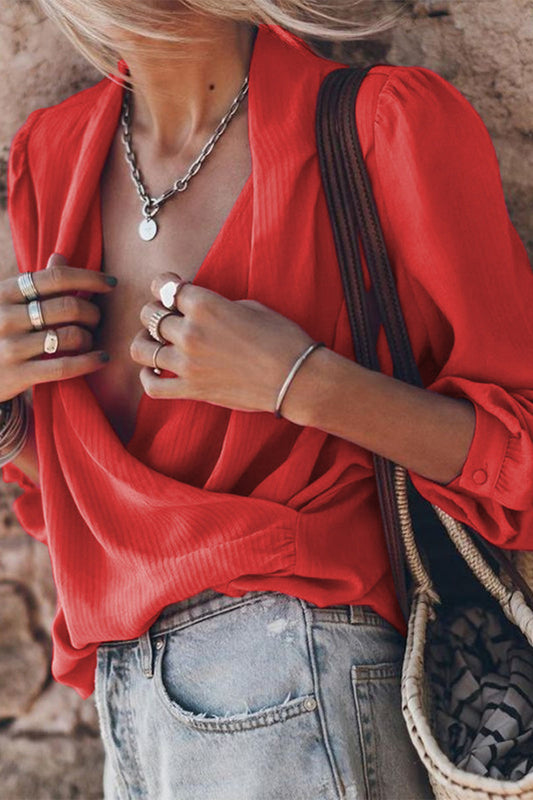 Blusas casuales de calle de color sólido con cuello en V (3 colores)