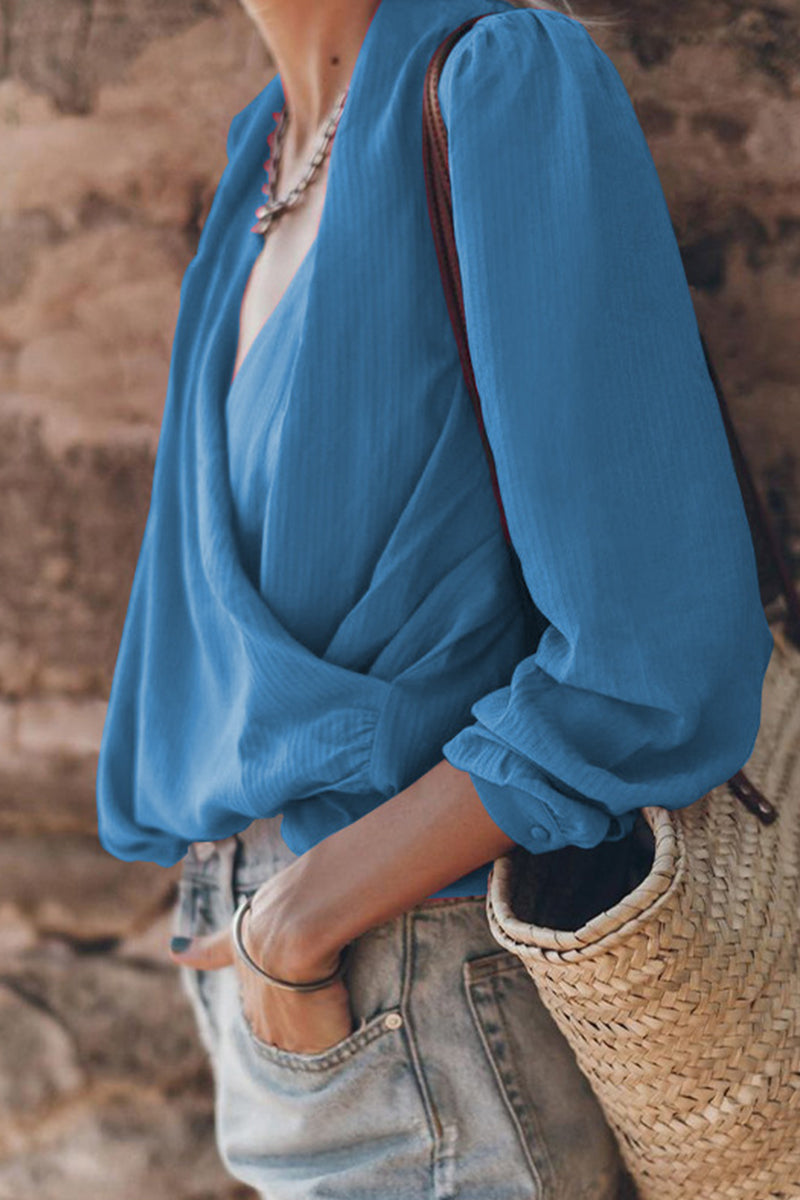 Blusas casuales de calle de color sólido con cuello en V (3 colores)