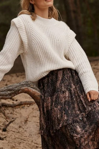 Suéteres elegantes y dulces de cuello redondo con parches sólidos (3 colores)