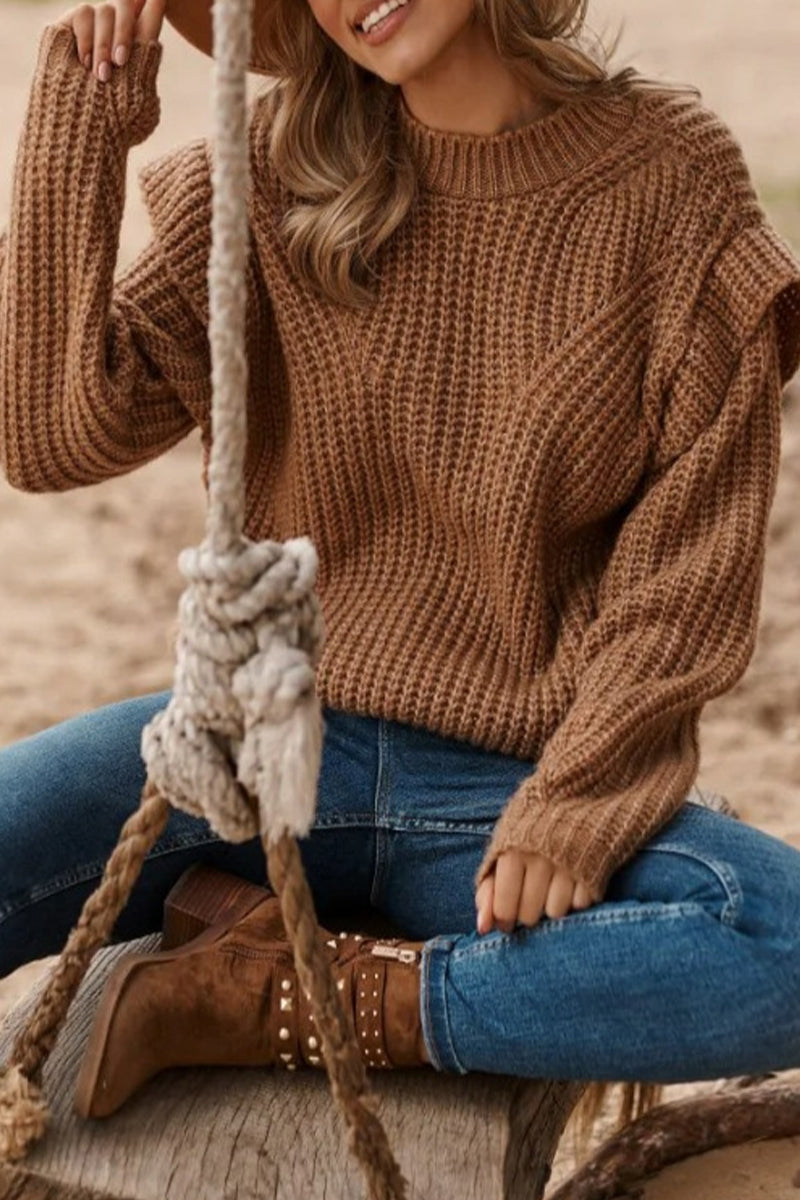 Suéteres elegantes y dulces de cuello redondo con parches sólidos (3 colores)