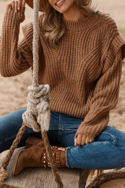 Suéteres elegantes y dulces de cuello redondo con parches sólidos (3 colores)