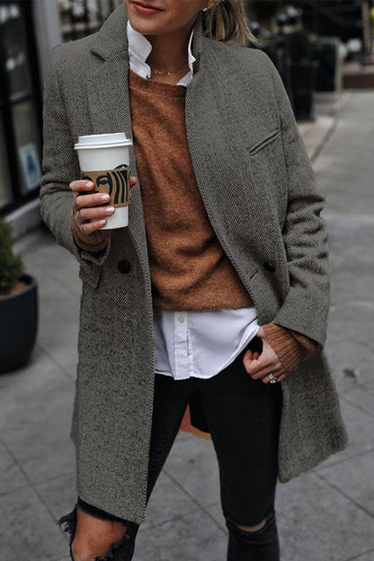 Prenda de abrigo informal de rayas con cuello vuelto y hebilla de patchwork (3 colores)