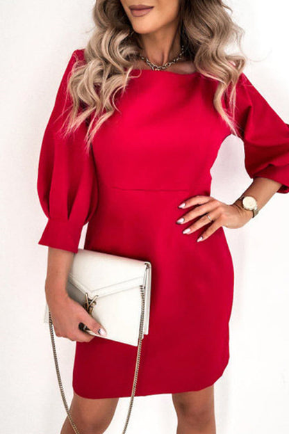 Elegante vestido universitario liso con lazo y cuello redondo (3 colores)