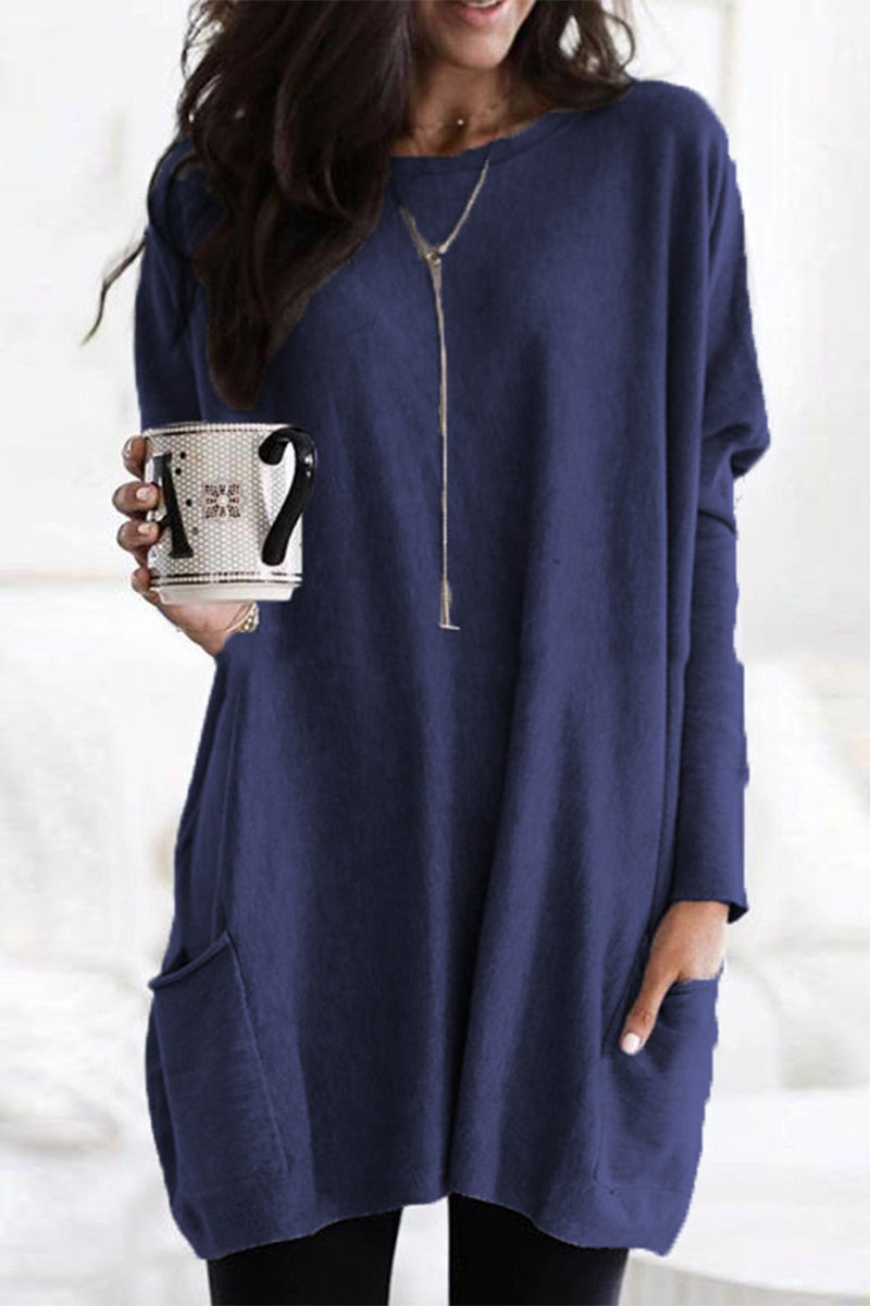 Tops casuales de cuello en V con bolsillos y parches sólidos (12 colores)