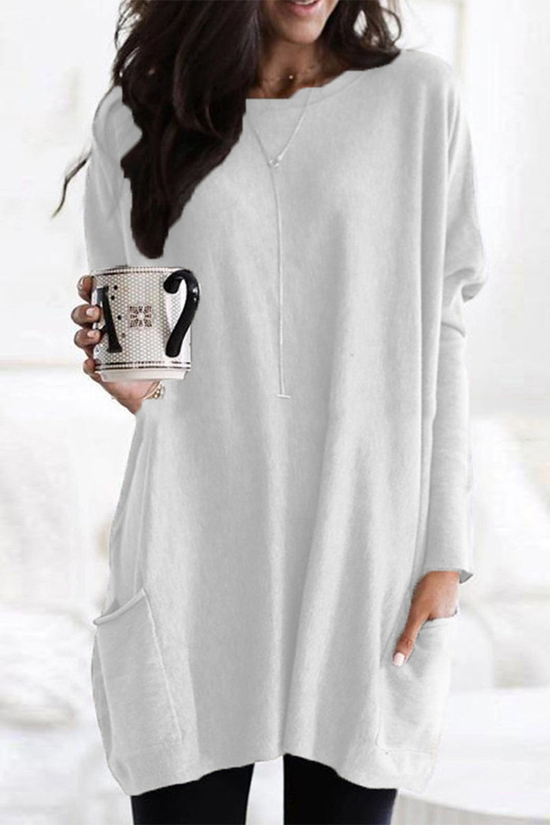 Tops casuales de cuello en V con bolsillos y parches sólidos (12 colores)