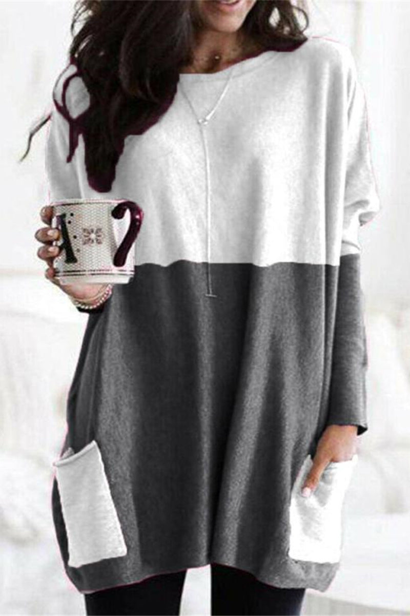 Tops casuales de cuello en V con bolsillos y parches sólidos (12 colores)