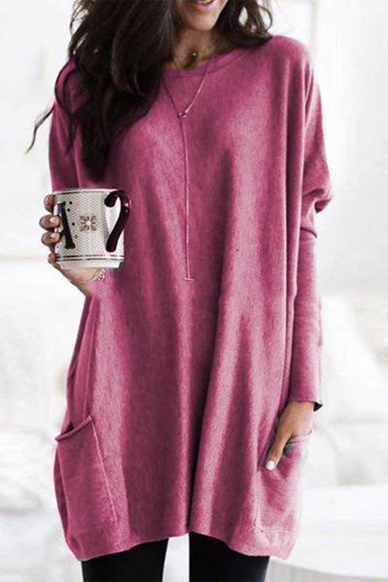 Tops casuales de cuello en V con bolsillos y parches sólidos (12 colores)