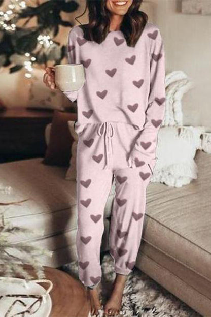 Conjunto informal de dos piezas con estampado de estrellas y cuello redondo y manga larga