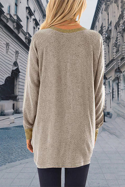 Sudadera informal, elegante y con cuello redondo y contraste sólido (11 colores)