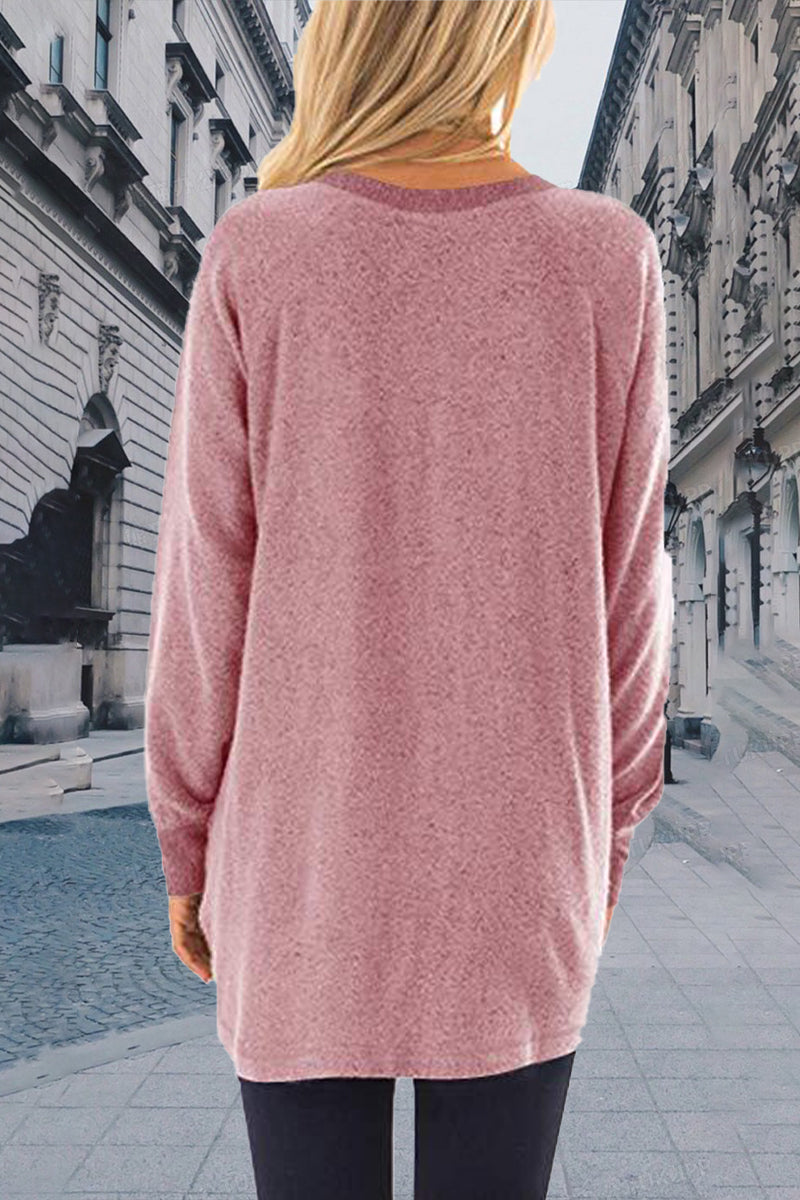 Sudadera informal, elegante y con cuello redondo y contraste sólido (11 colores)