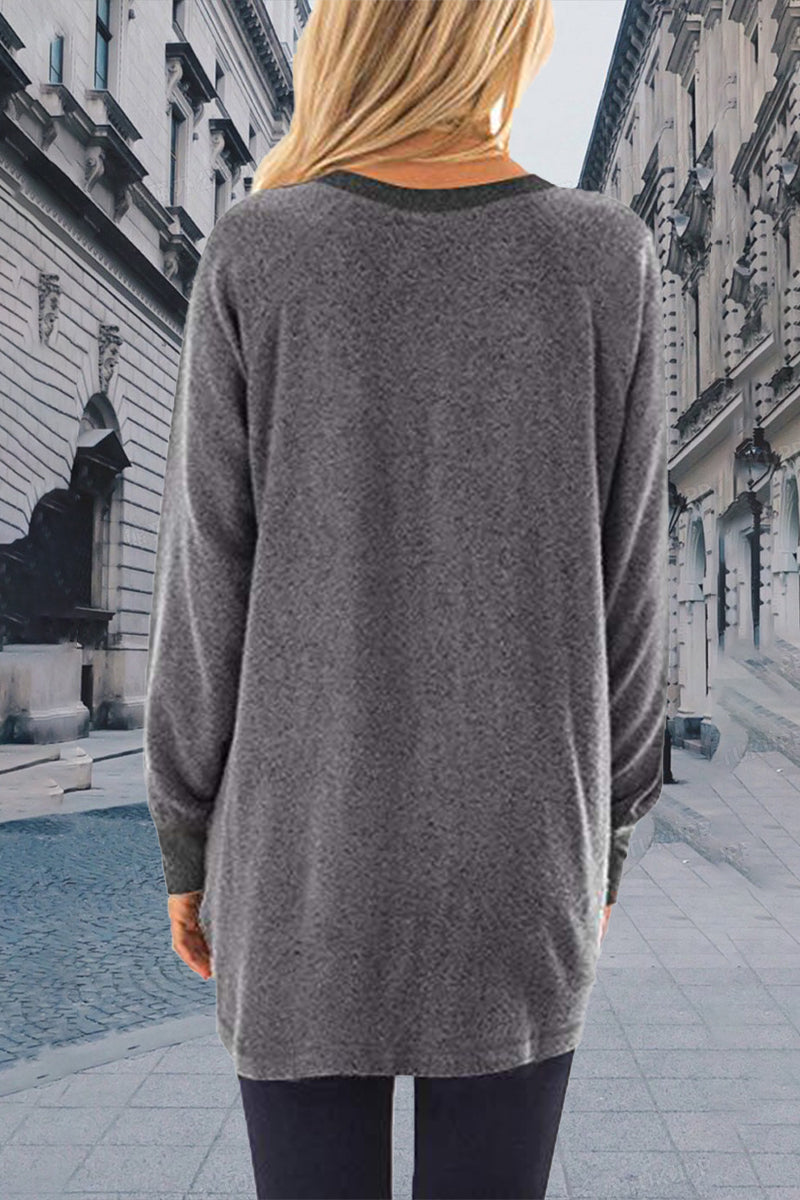 Sudadera informal, elegante y con cuello redondo y contraste sólido (11 colores)