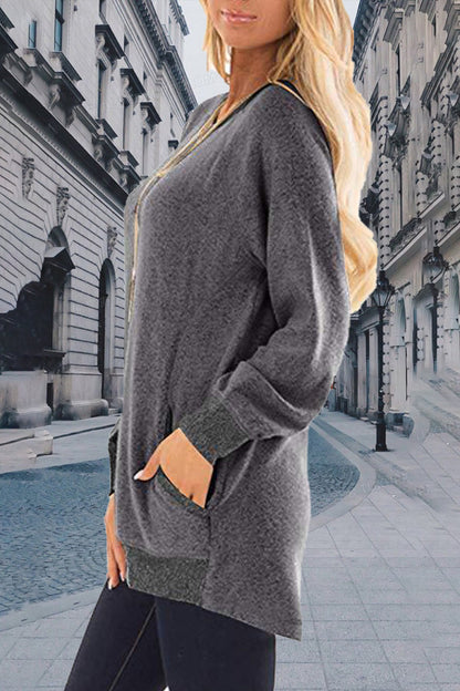 Sudadera informal, elegante y con cuello redondo y contraste sólido (11 colores)