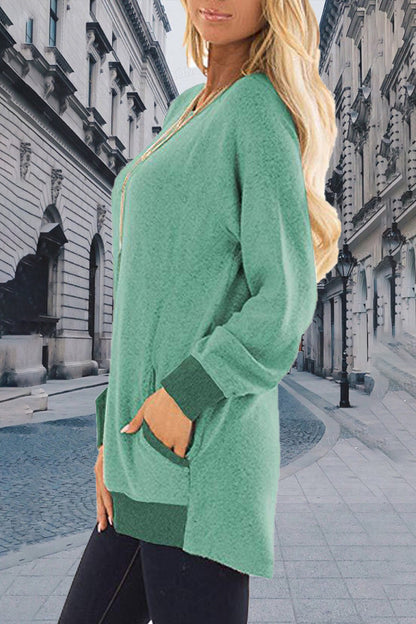 Sudadera informal, elegante y con cuello redondo y contraste sólido (11 colores)