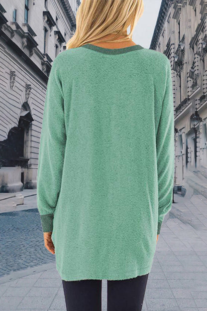 Sudadera informal, elegante y con cuello redondo y contraste sólido (11 colores)