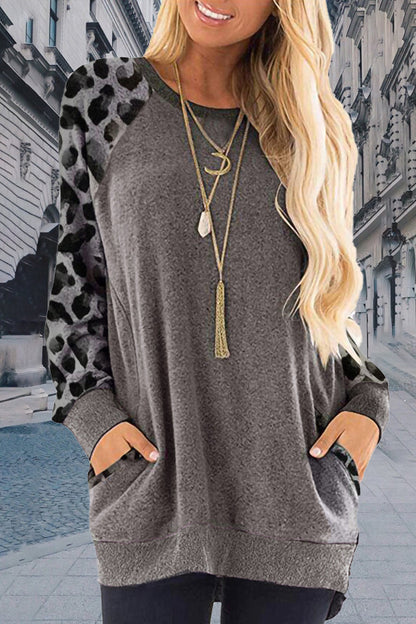 Sudadera informal, elegante y con cuello redondo y contraste sólido (11 colores)