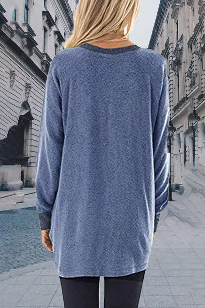 Sudadera informal, elegante y con cuello redondo y contraste sólido (11 colores)