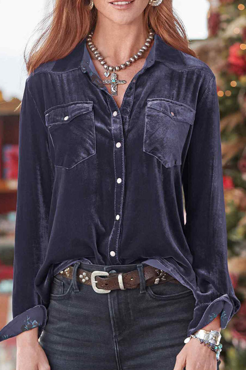 Tops casuales de cuello vuelto asimétrico con bolsillos sólidos