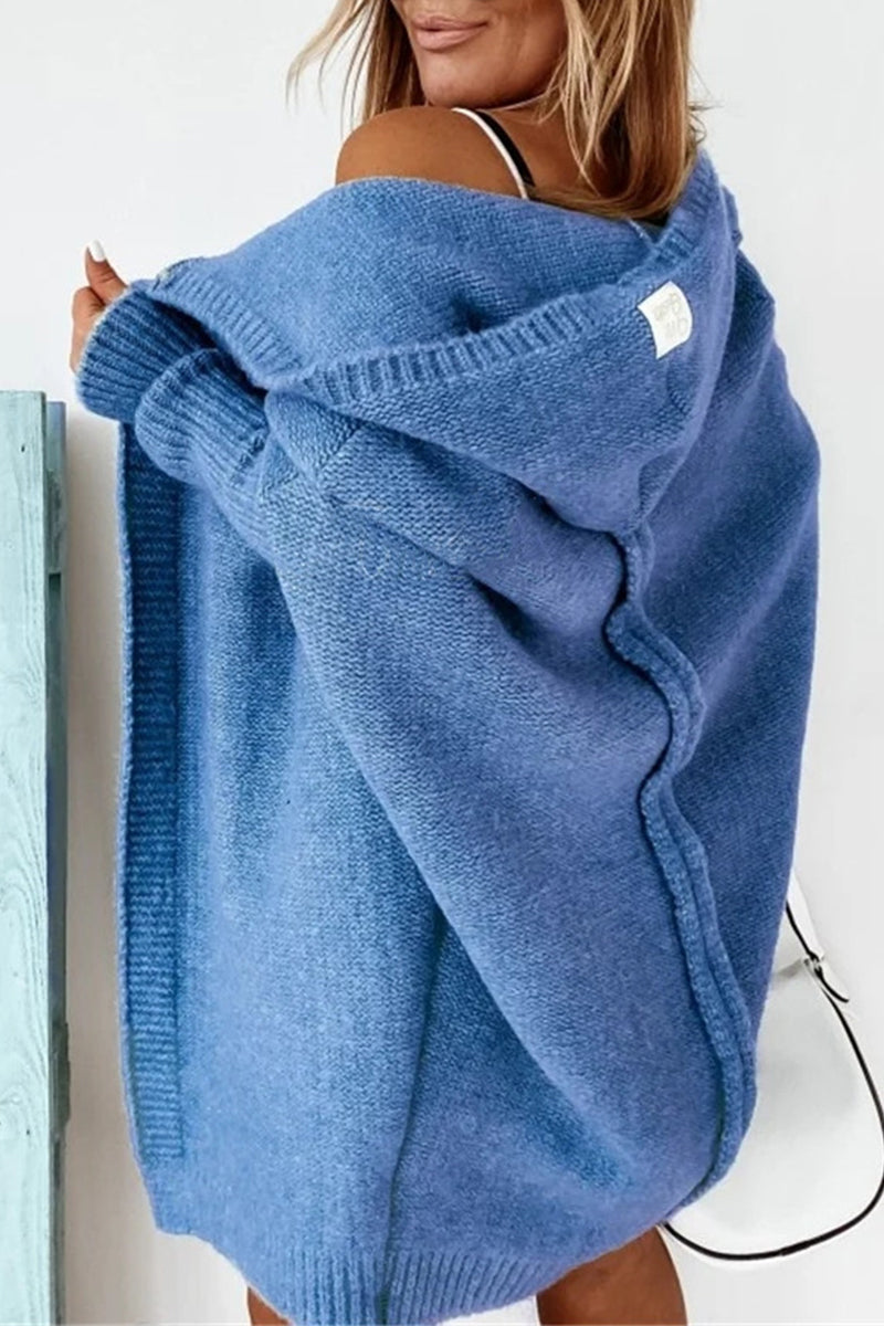 Cárdigan con capucha y cuello asimétrico de color liso (15 colores)