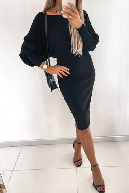 Elegante vestido de falda lápiz con cuello redondo y color liso