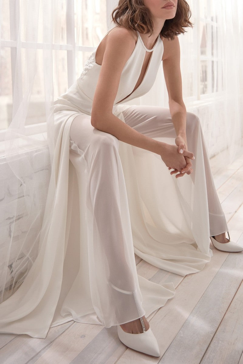 Monos sexis informales de color liso con agujeros y retazos, sin espalda y cuello redondo, regulares