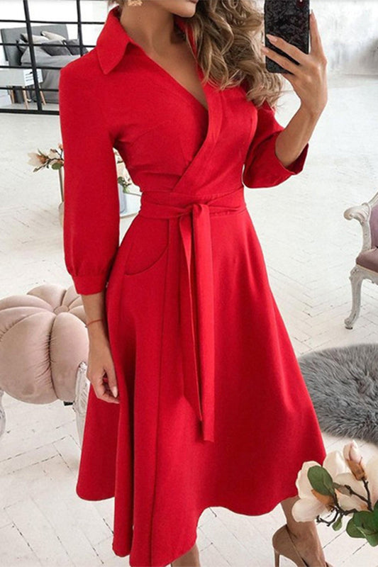 Vestidos elegantes de corte A con cuello vuelto y estampados