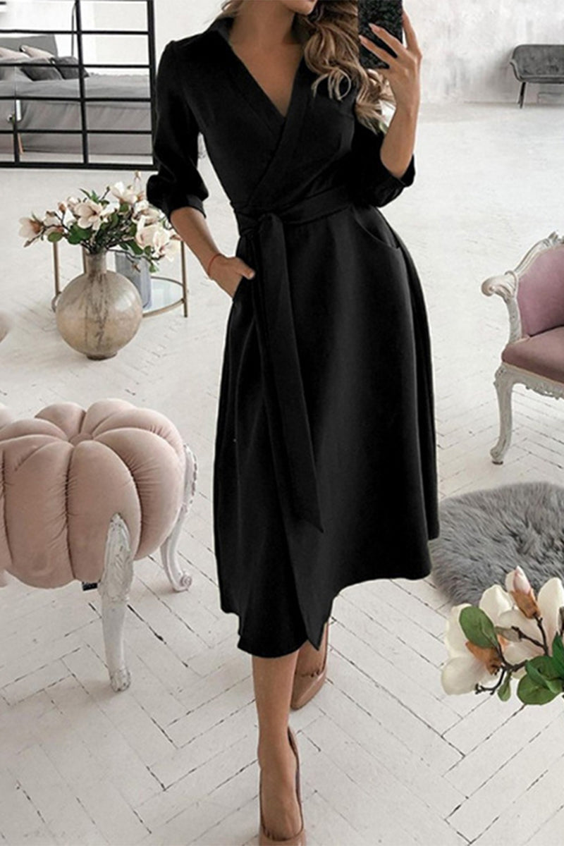 Vestidos elegantes de corte A con cuello vuelto y estampados