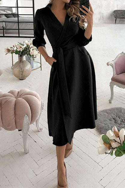 Vestidos elegantes de corte A con cuello vuelto y estampados