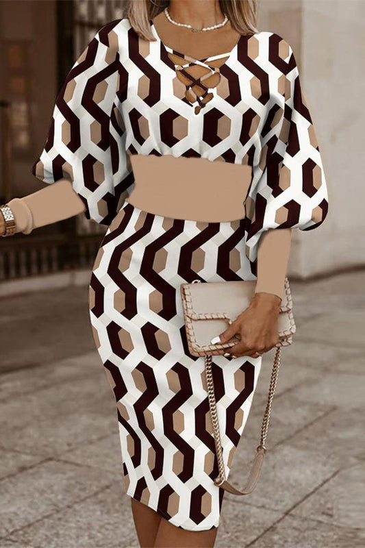 Vestidos elegantes con falda cruzada, cuello en V y estampado de vendaje