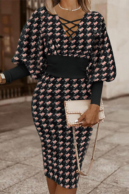 Vestidos elegantes con falda cruzada, cuello en V y estampado de vendaje