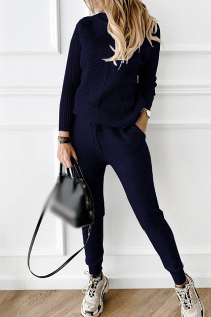 Conjunto informal de cuello alto y manga larga de dos piezas (9 colores)