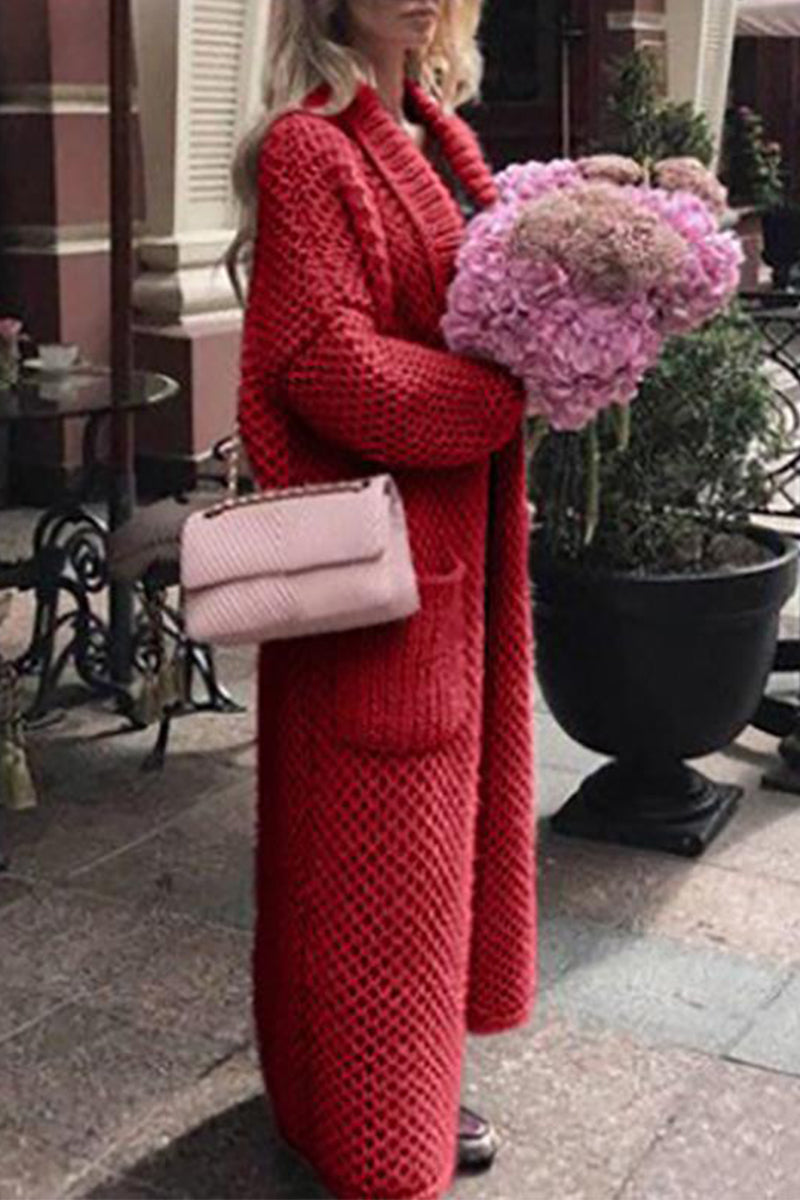 Elegante cárdigan de color liso con cuello (7 colores)