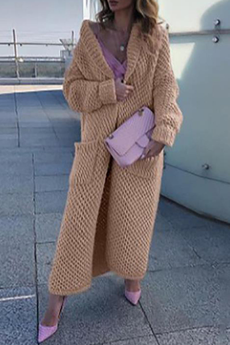 Elegante cárdigan de color liso con cuello (7 colores)