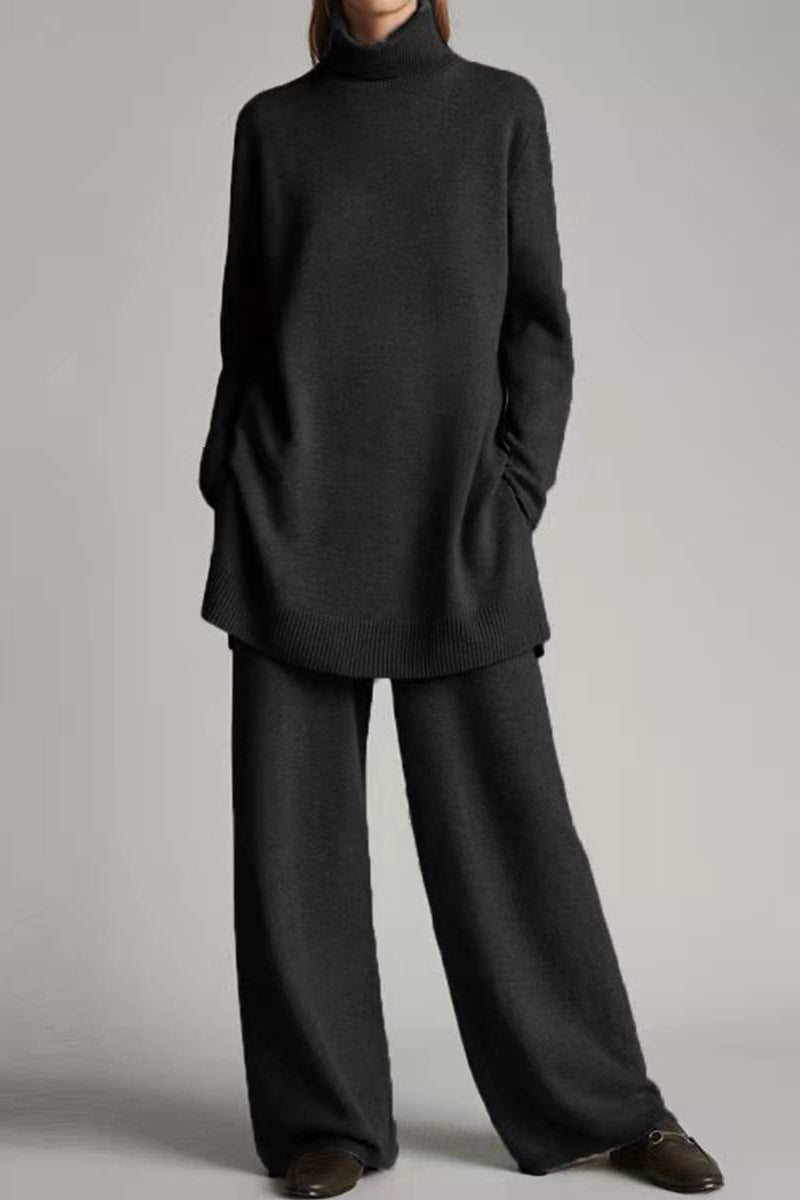 Conjunto informal de cuello alto de dos piezas en color liso