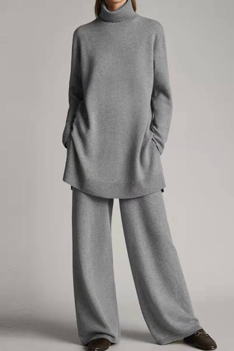 Conjunto informal de cuello alto de dos piezas en color liso
