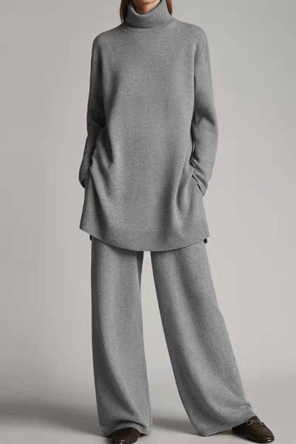 Conjunto informal de cuello alto de dos piezas en color liso