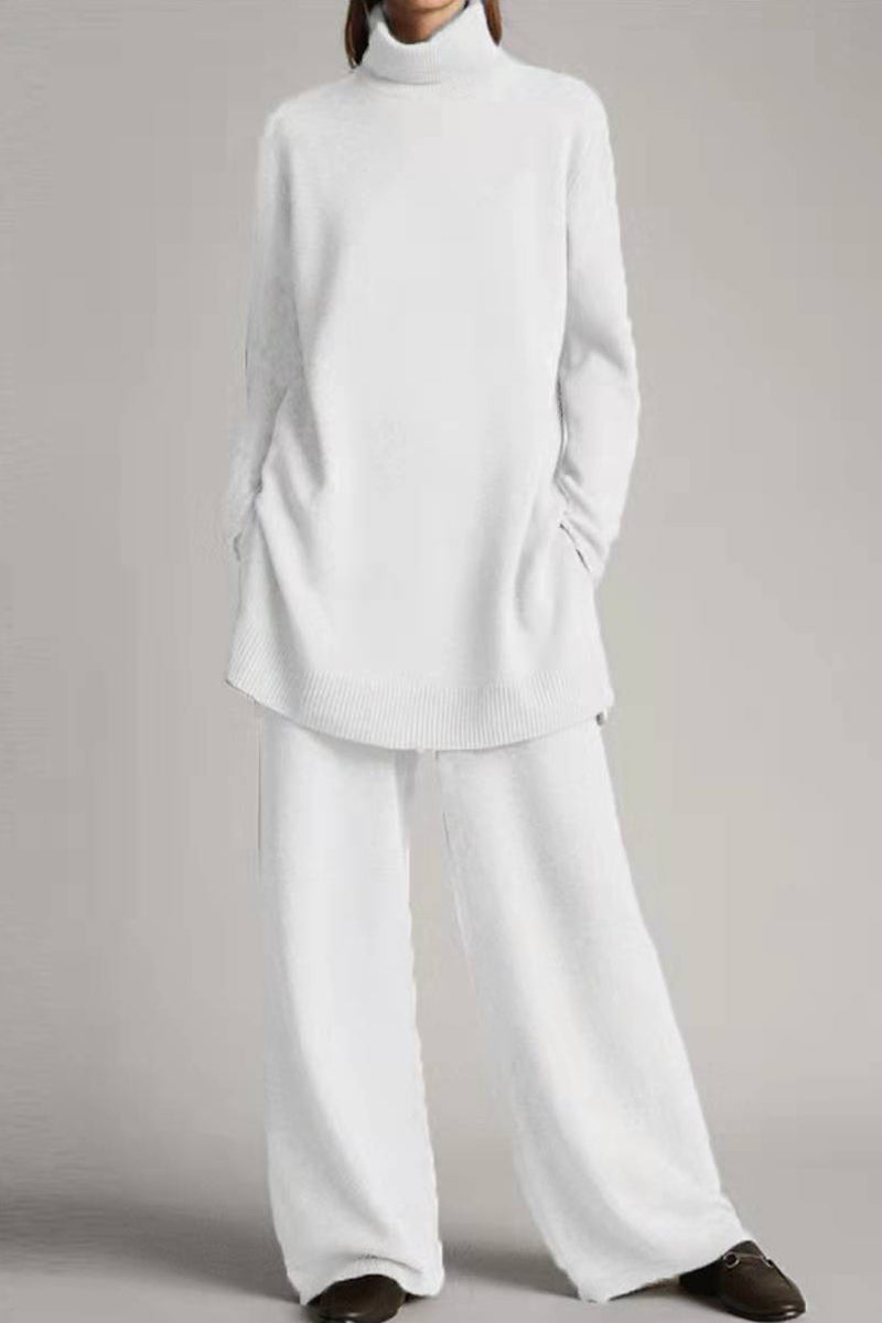Conjunto informal de cuello alto de dos piezas en color liso